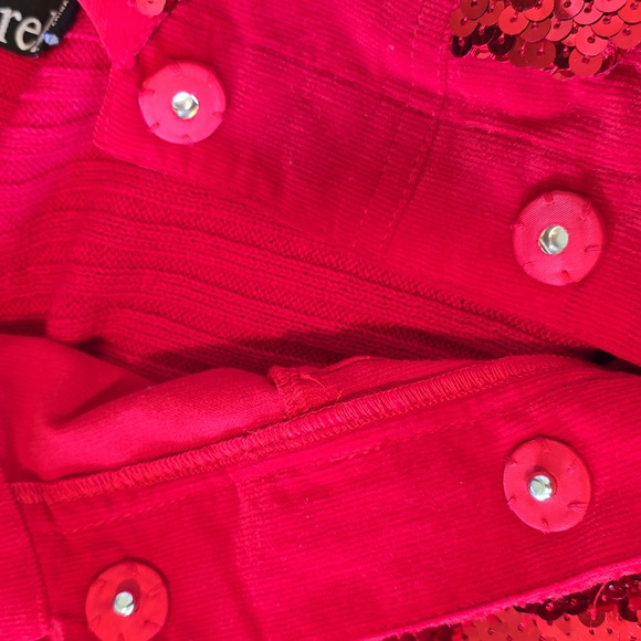 Berek red corduroy/ribbed snalp front red sweater w/sequins & rhinstones-PM - Picture 5 of 9